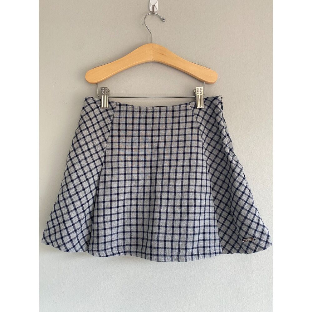 Mayoral Checkered Pleated Skater Skirt Girls Sz 12/152cm Adjustable Waist Gray